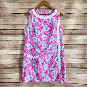 Lilly Pulitzer Women's Floral Turtle Pineapple Roxie Pink Ginge Shift Romper 14